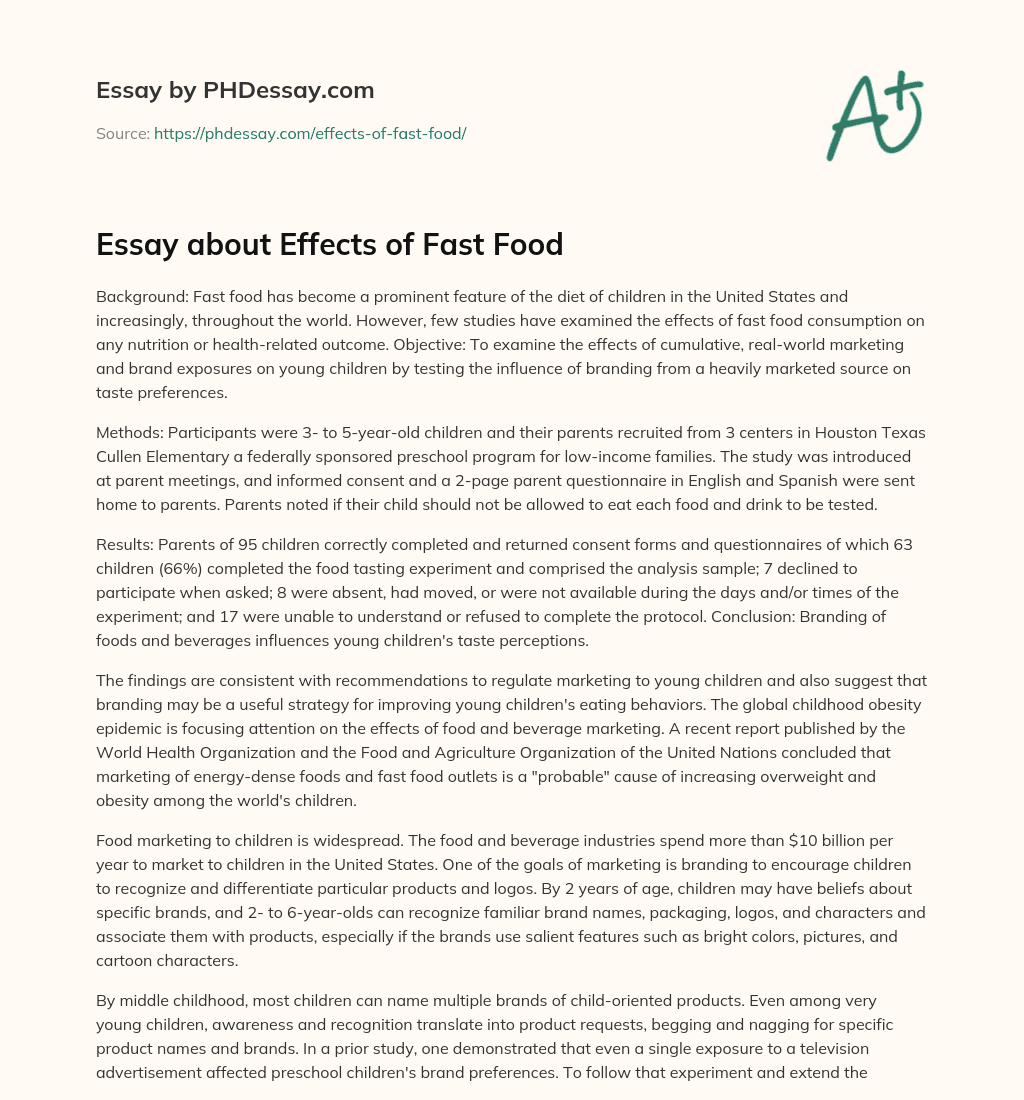 Essay about Effects of Fast Food essay