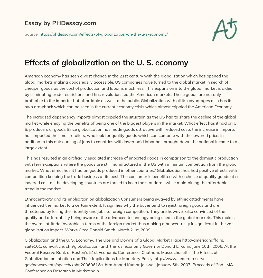 Effects of globalization on the U. S. economy essay