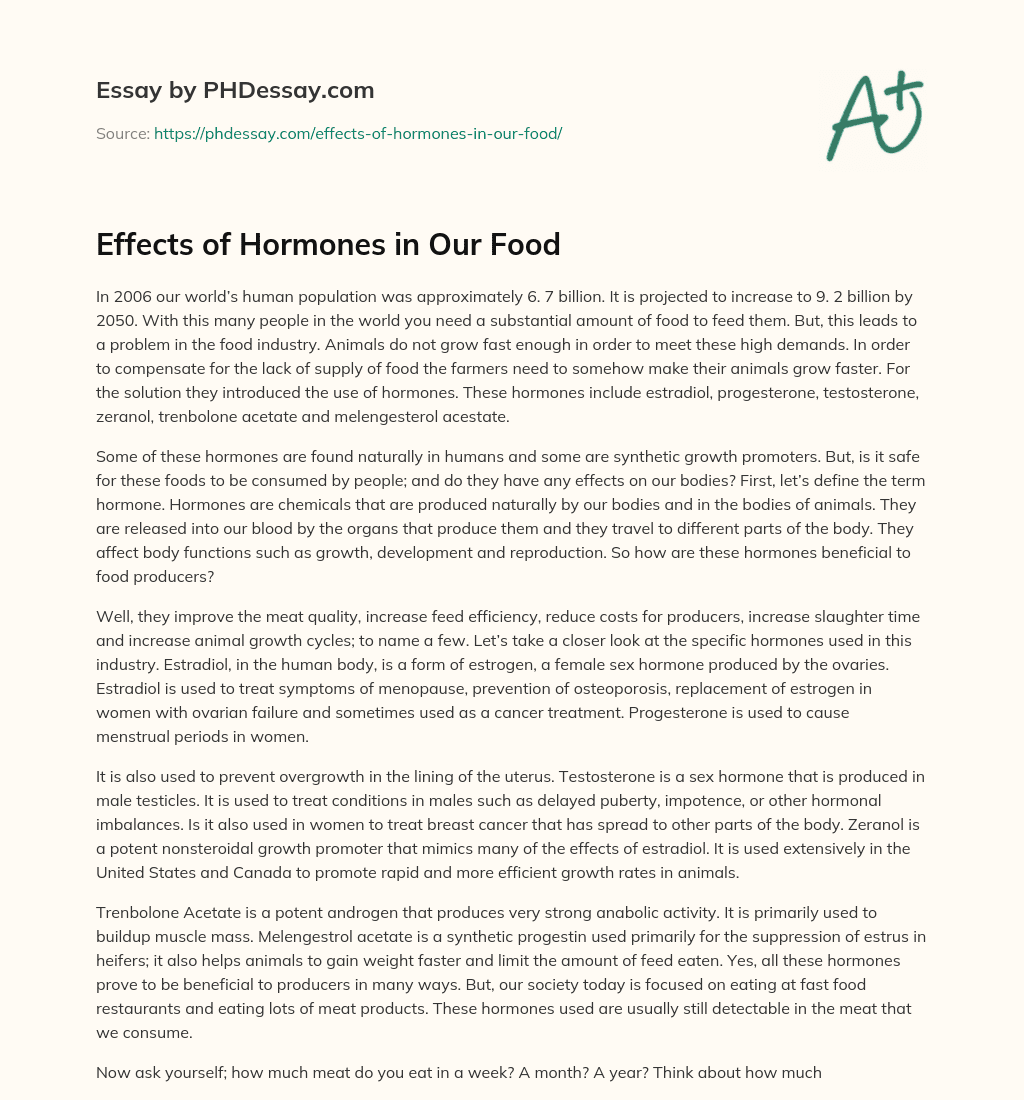 Effects of Hormones in Our Food essay