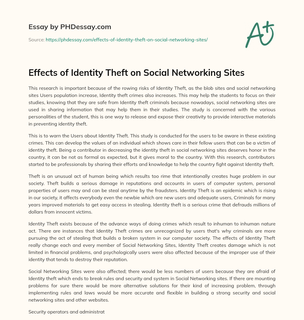 Effects of Identity Theft on Social Networking Sites essay