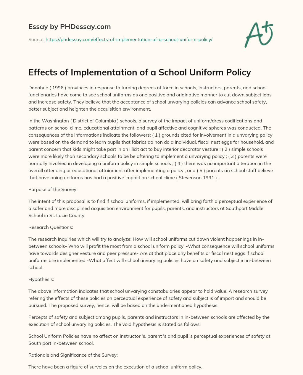 essay about uniform policy