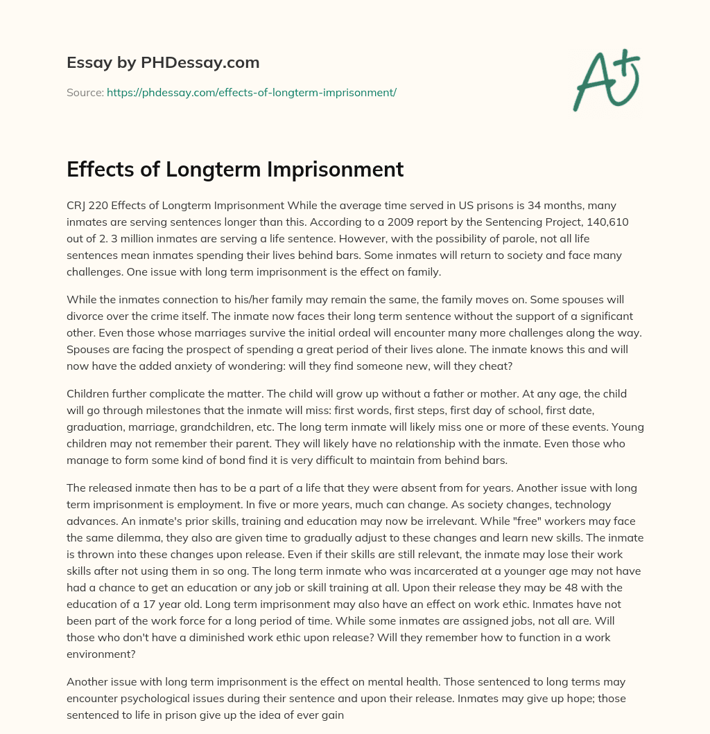 Effects of Longterm Imprisonment essay