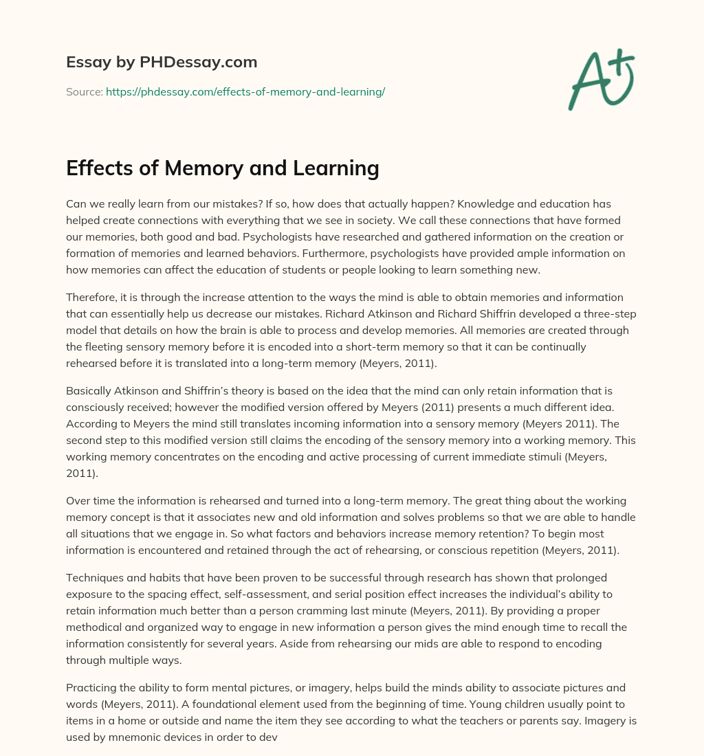 Effects of Memory and Learning essay