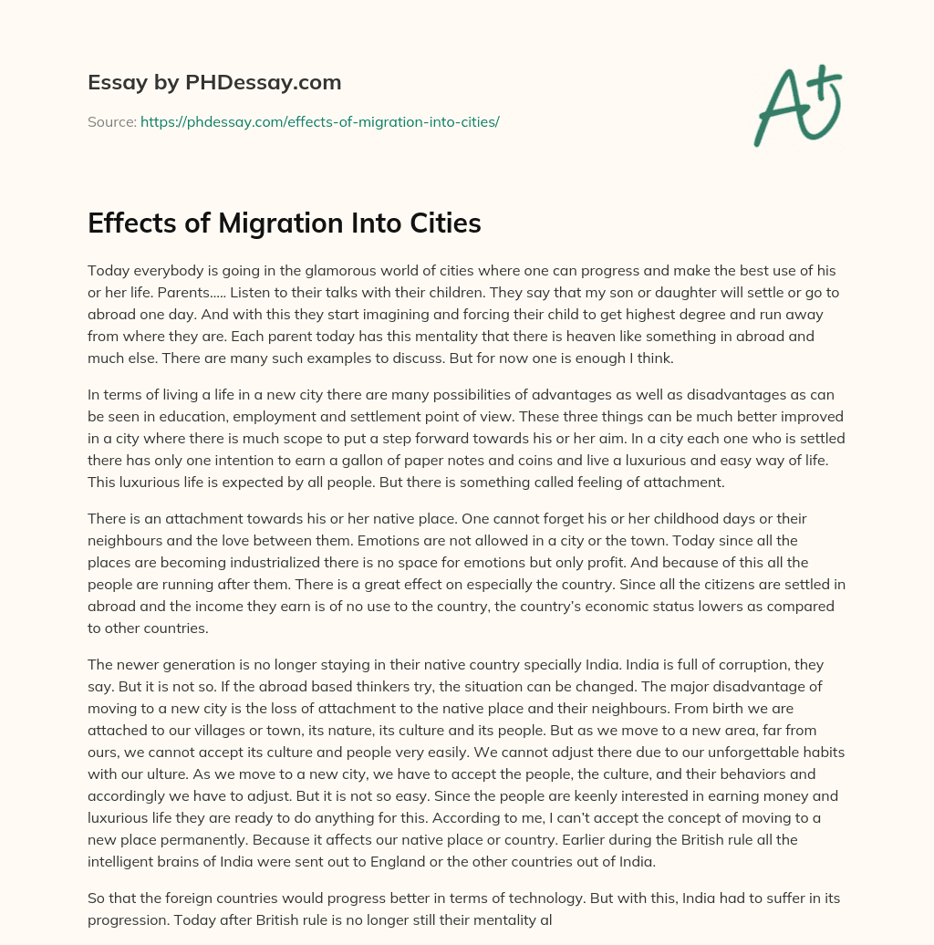 Effects of Migration Into Cities essay