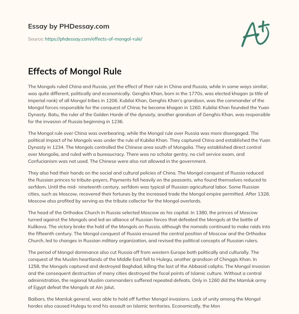 Effects of Mongol Rule essay