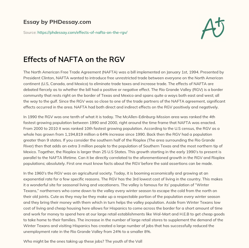 Effects of NAFTA on the RGV essay