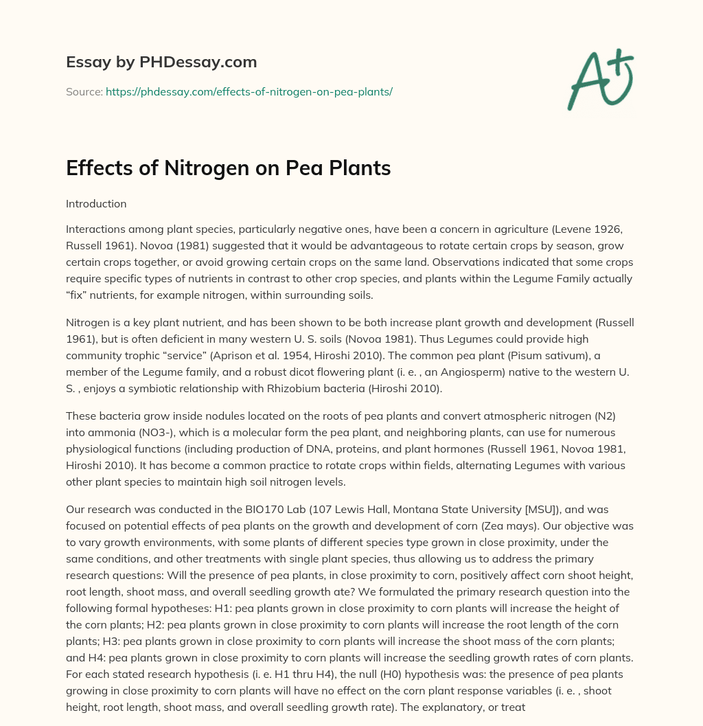 Effects of Nitrogen on Pea Plants essay