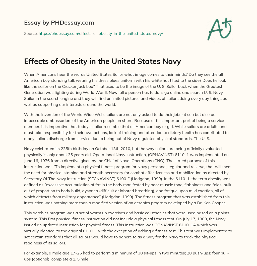 Effects of Obesity in the United States Navy essay