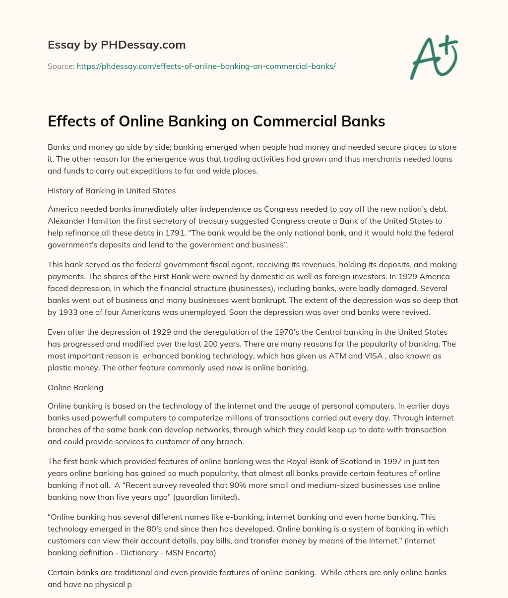 Effects of Online Banking on Commercial Banks essay