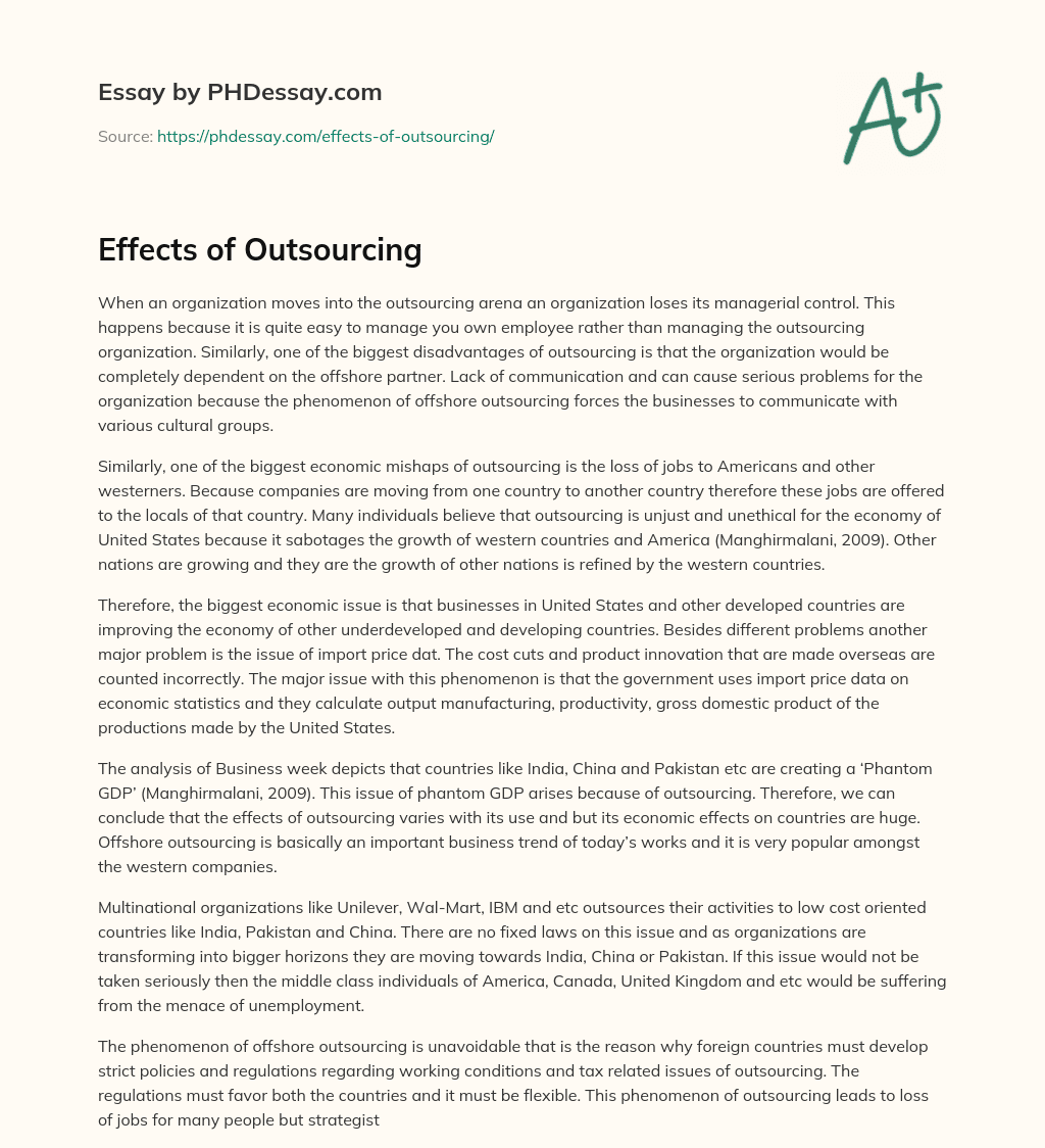 Effects of Outsourcing essay