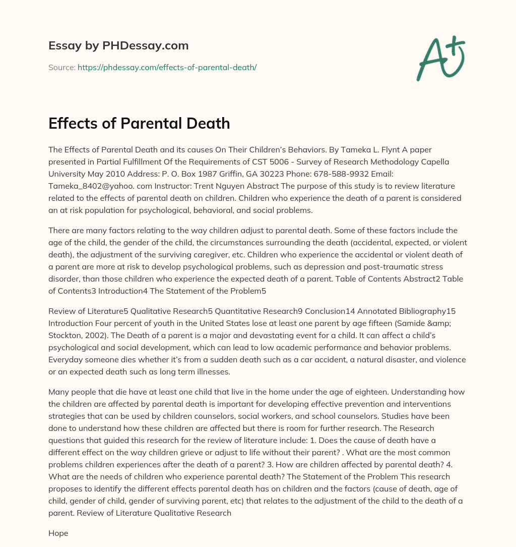 Effects of Parental Death essay