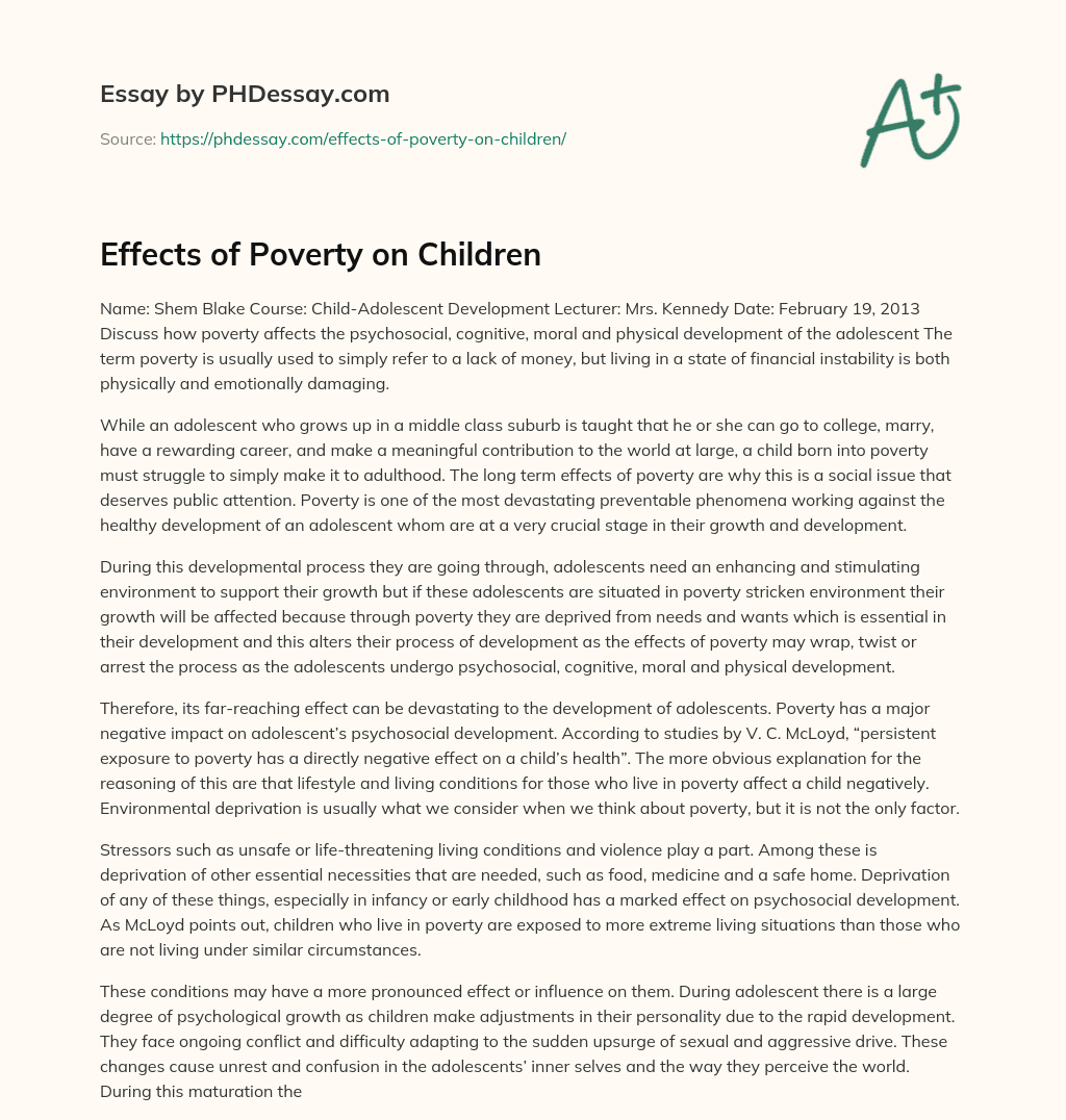 Effects of Poverty on Children essay
