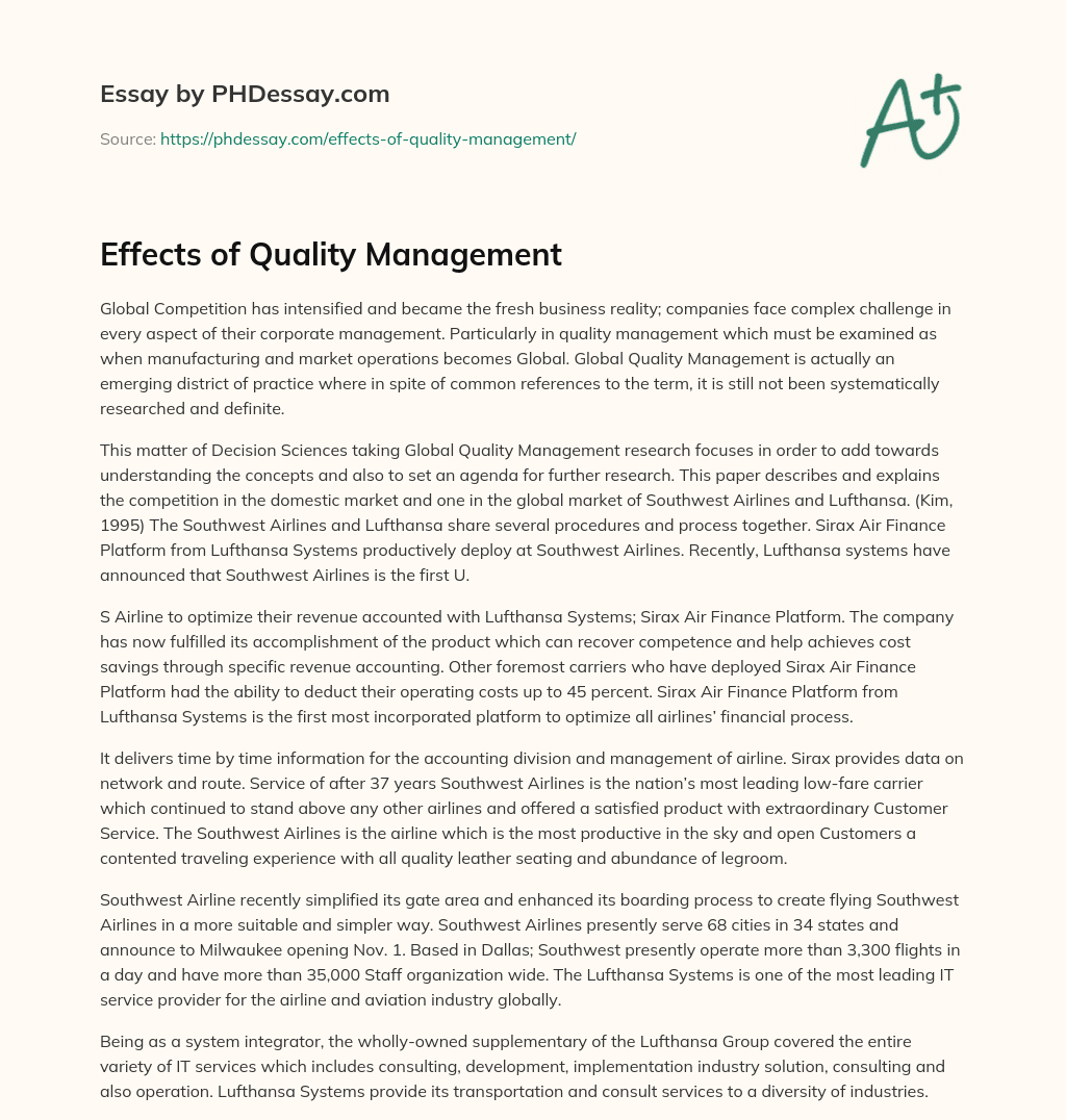 Effects of Quality Management essay