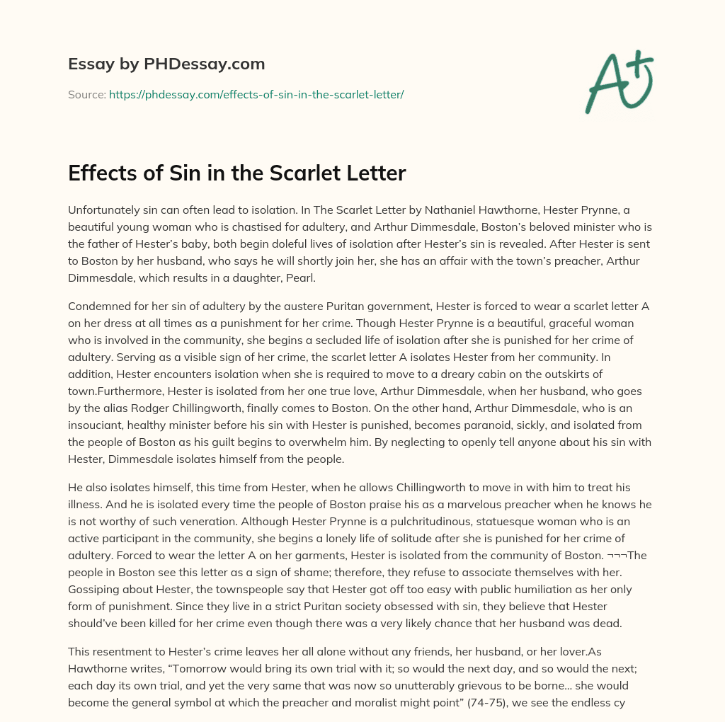 Effects of Sin in the Scarlet Letter essay
