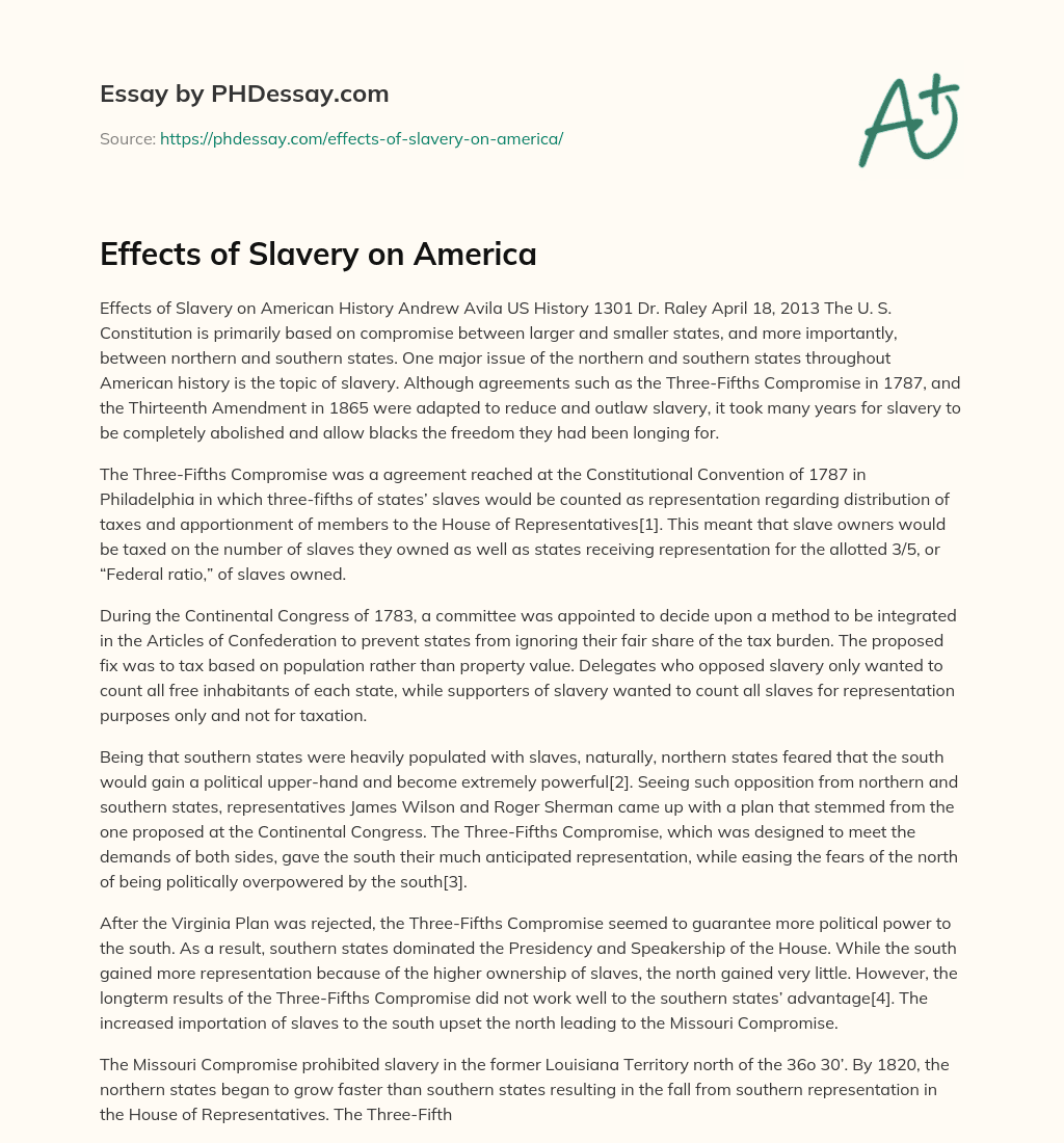 Effects of Slavery on America essay