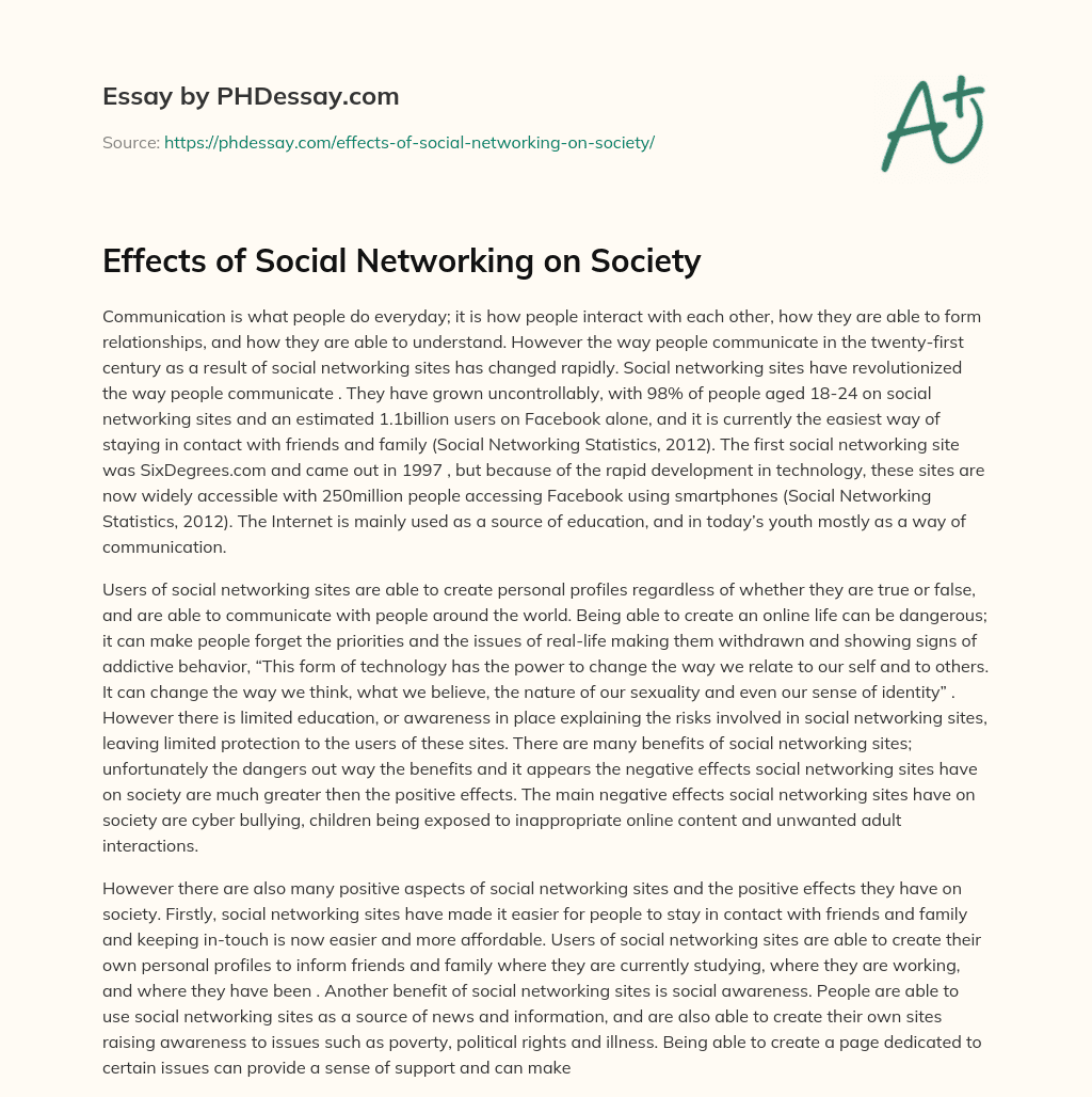 Effects of Social Networking on Society