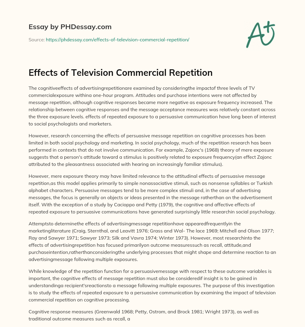 Effects of Television Commercial Repetition essay