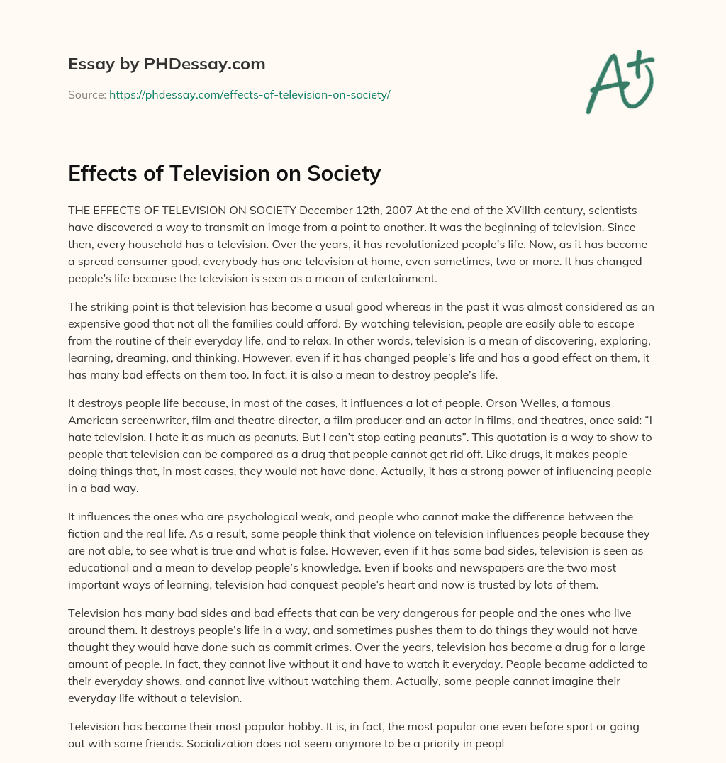 Effects of Television on Society essay