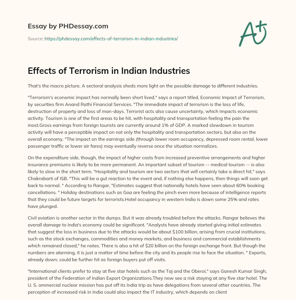 Effects of Terrorism in Indian Industries essay