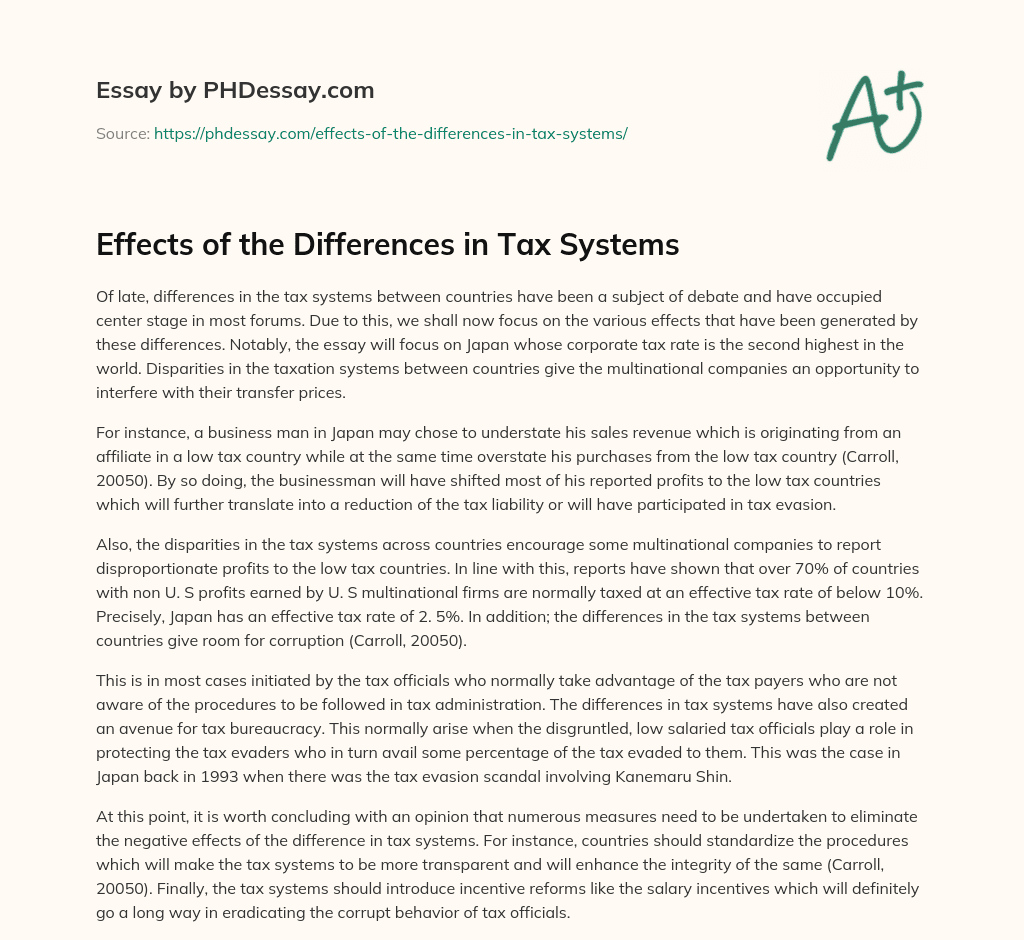 Effects of the Differences in Tax Systems essay