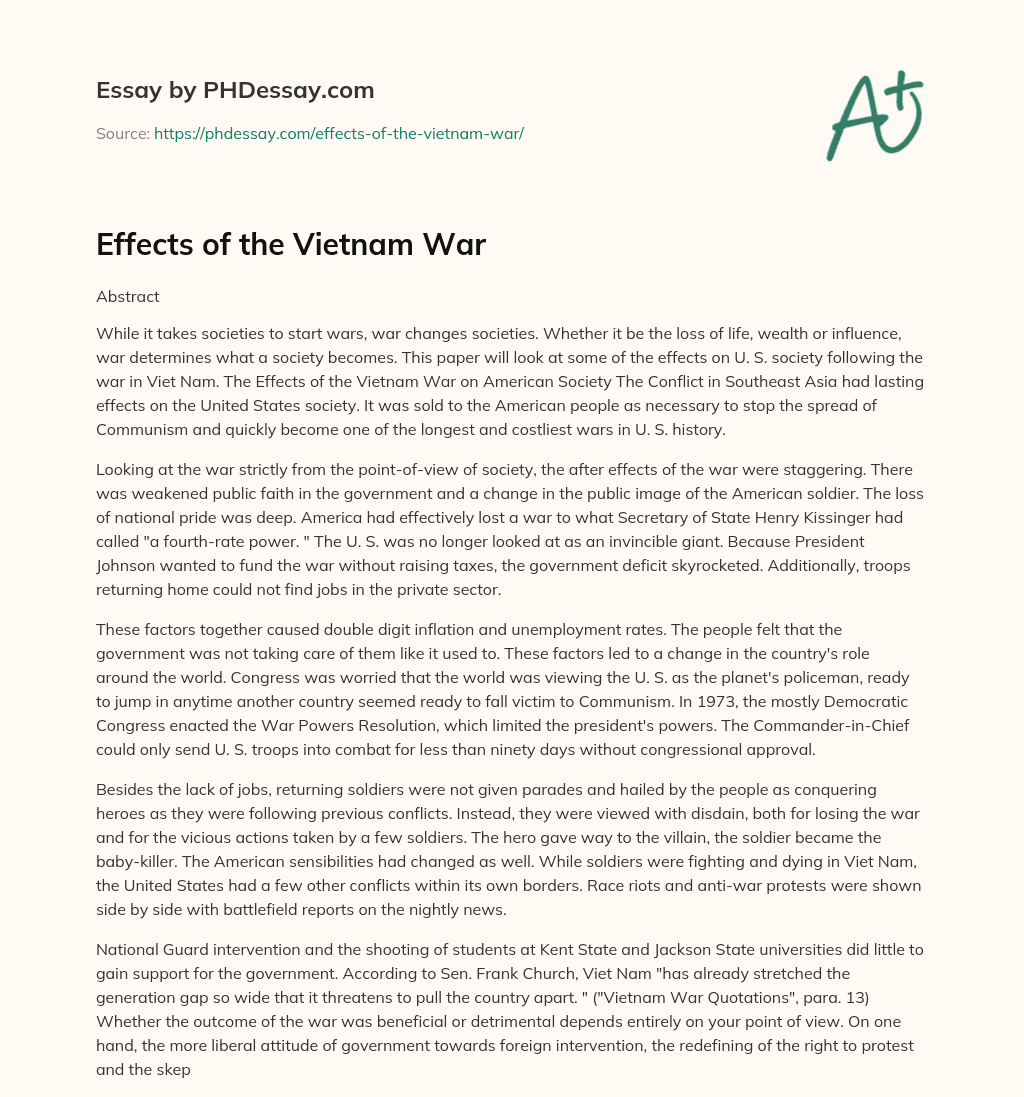 Effects of the Vietnam War essay