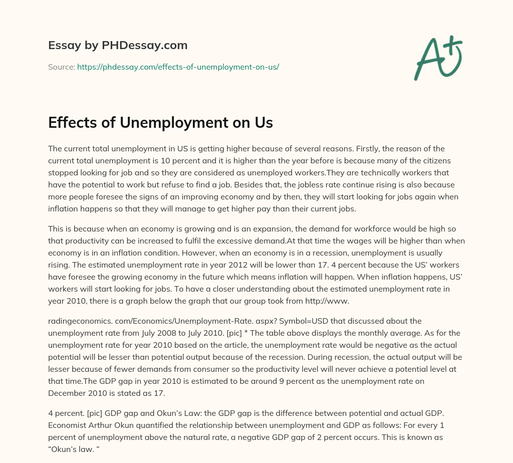 Effects of Unemployment on Us essay
