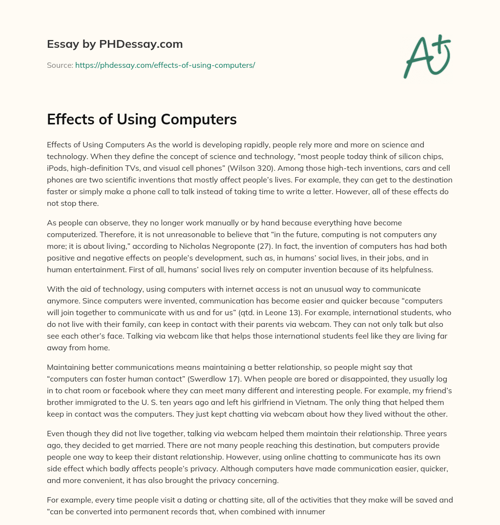 Effects of Using Computers essay