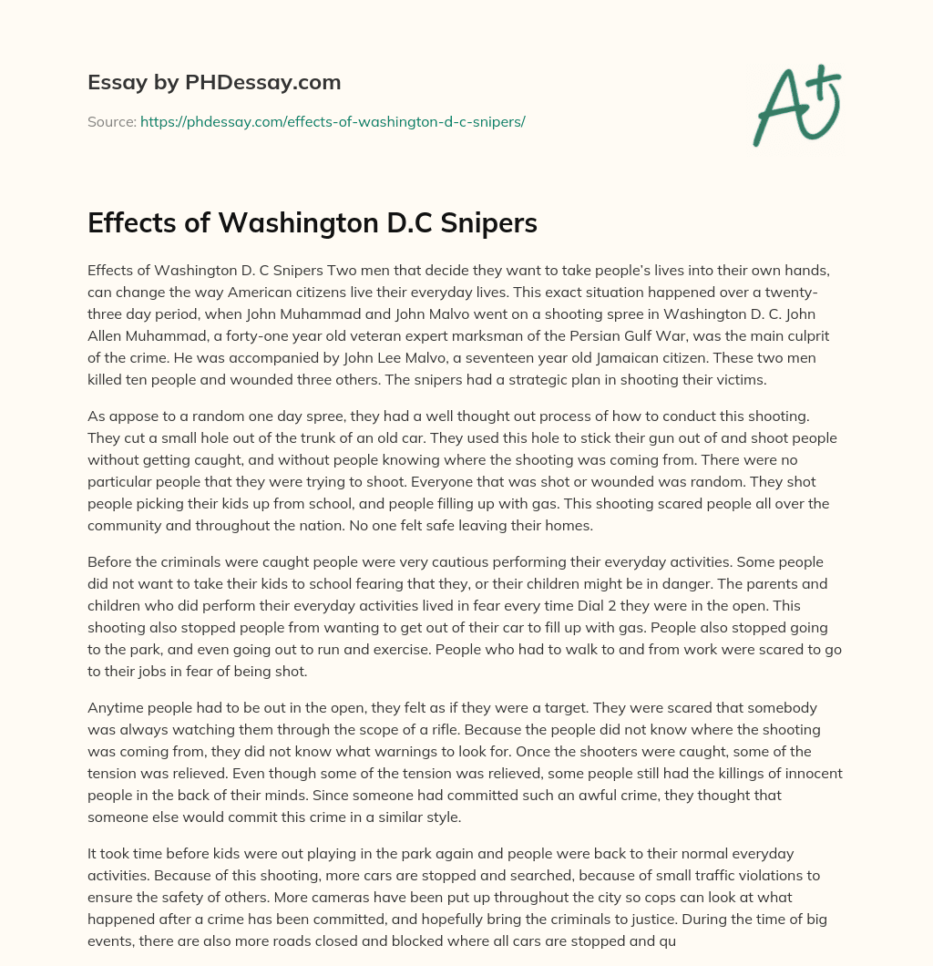 Effects of Washington D.C Snipers essay