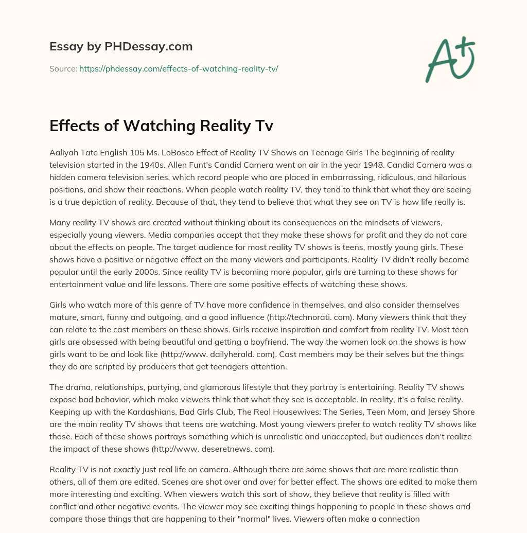 Effects of Watching Reality Tv essay