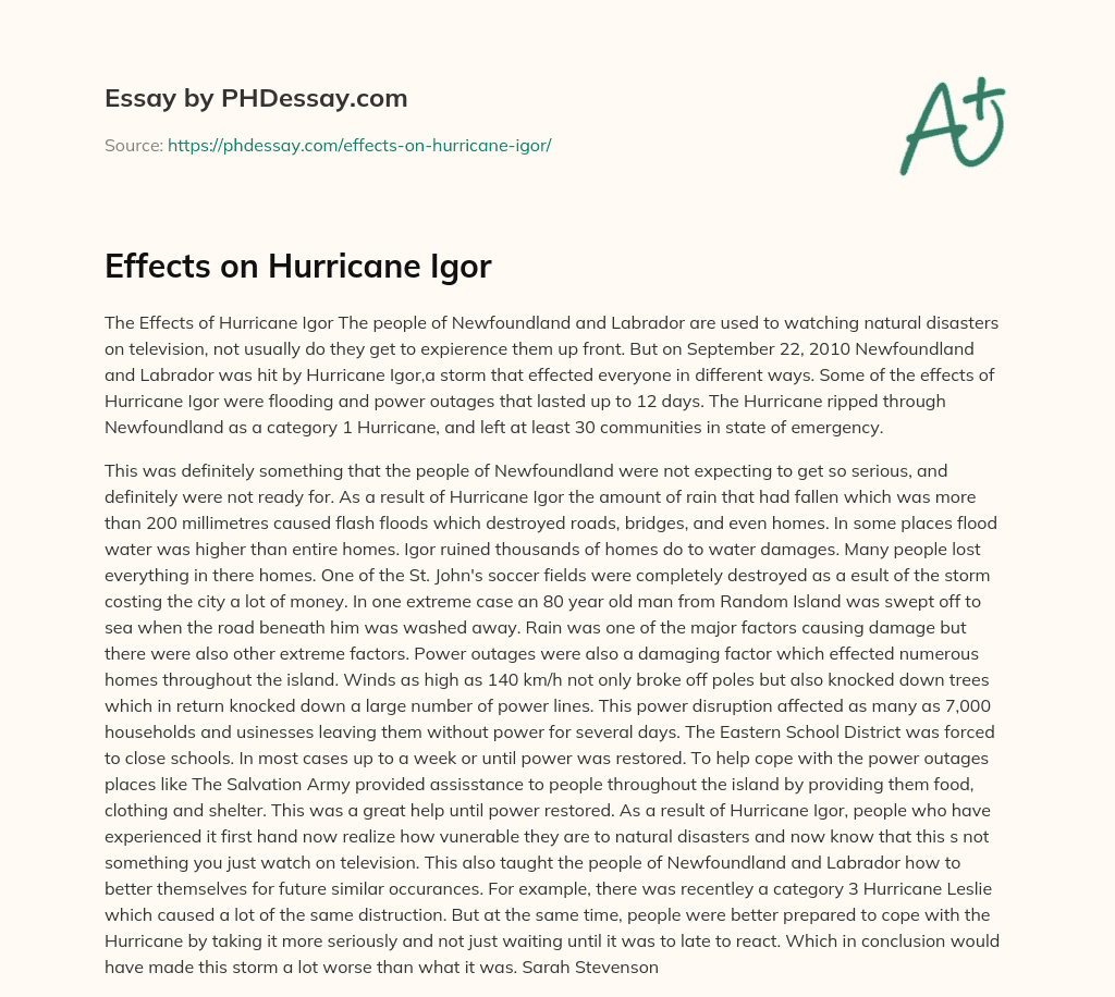 Effects on Hurricane Igor essay