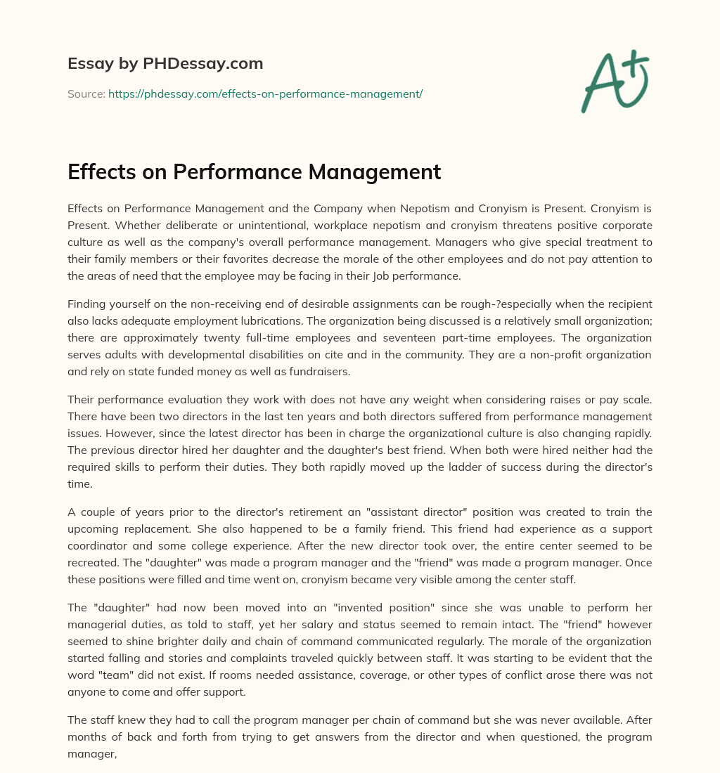 Effects on Performance Management essay