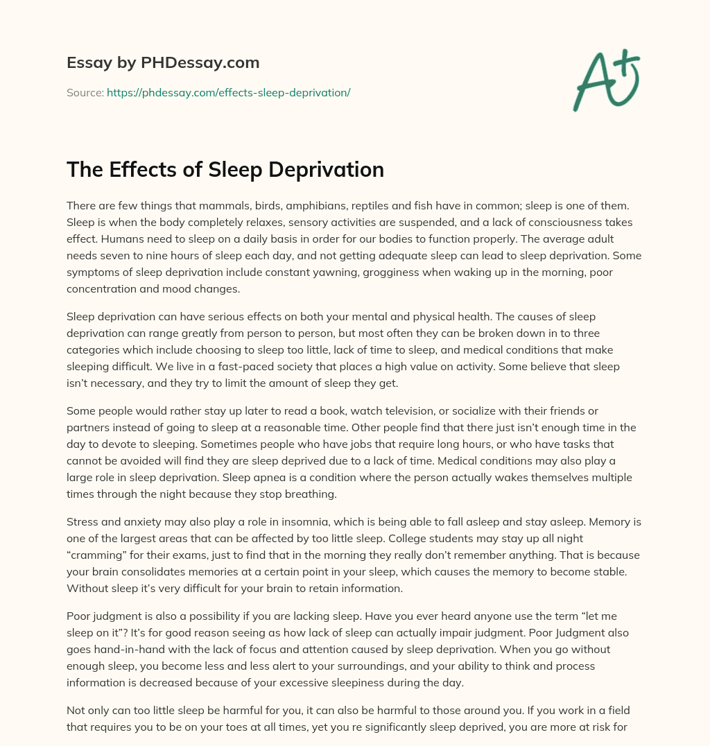 The Effects of Sleep Deprivation essay