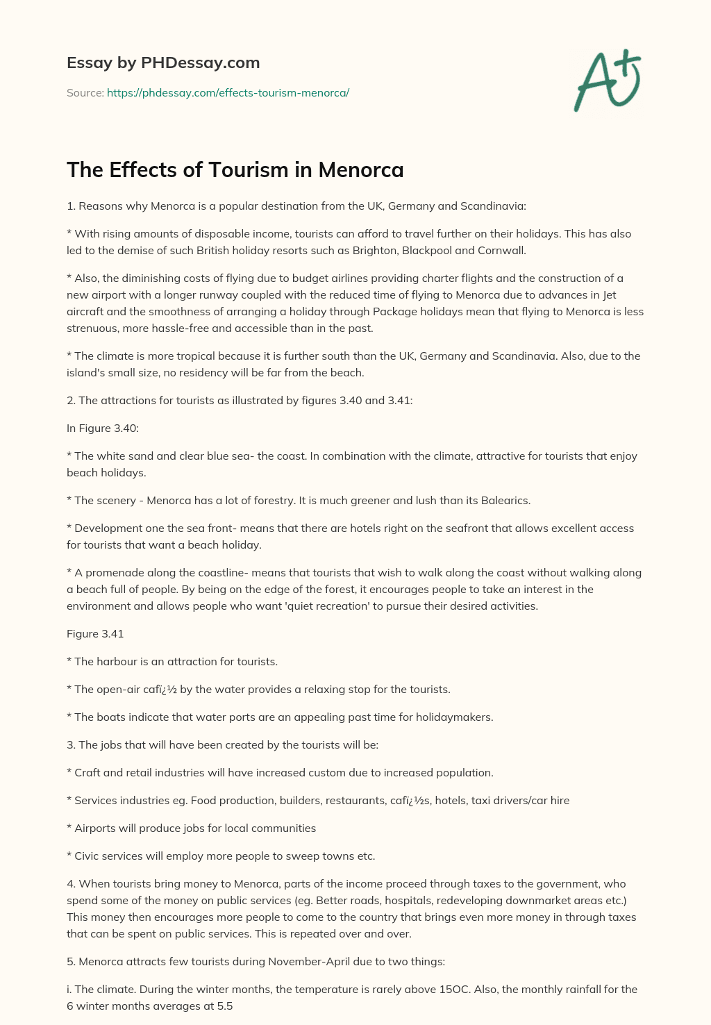 The Effects of Tourism in Menorca essay