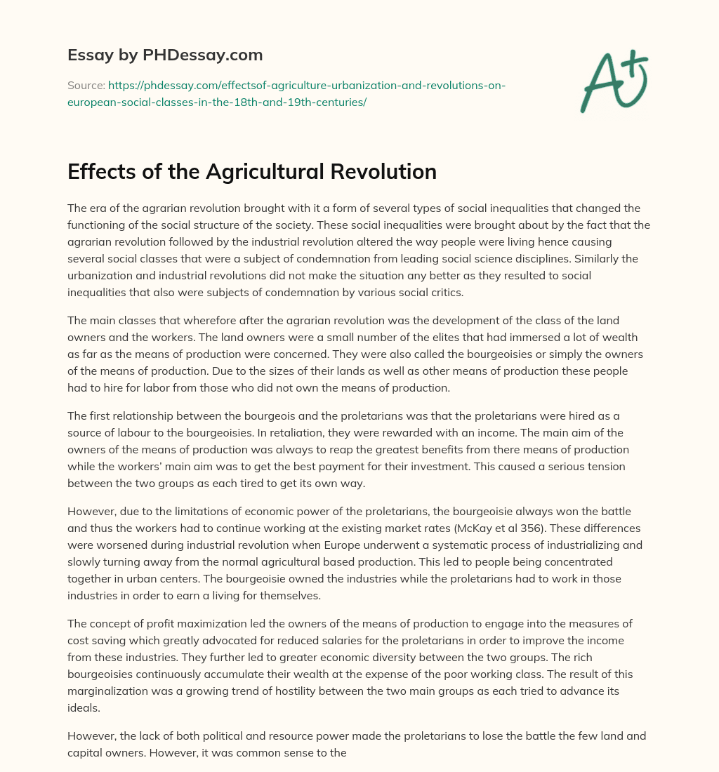 Effects of the Agricultural Revolution essay
