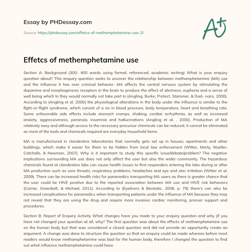 Effetcs of methemphetamine use essay