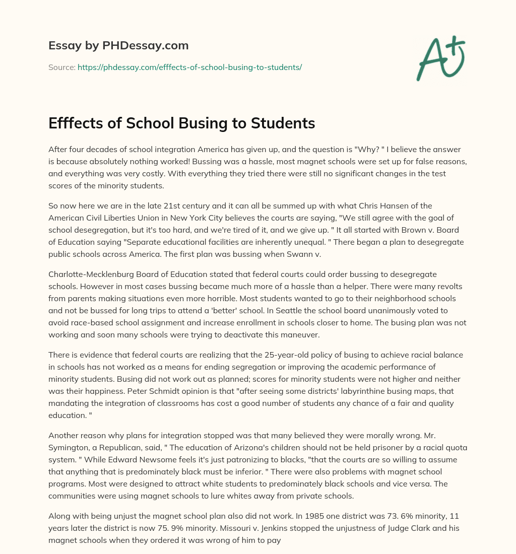 Efffects of School Busing to Students essay