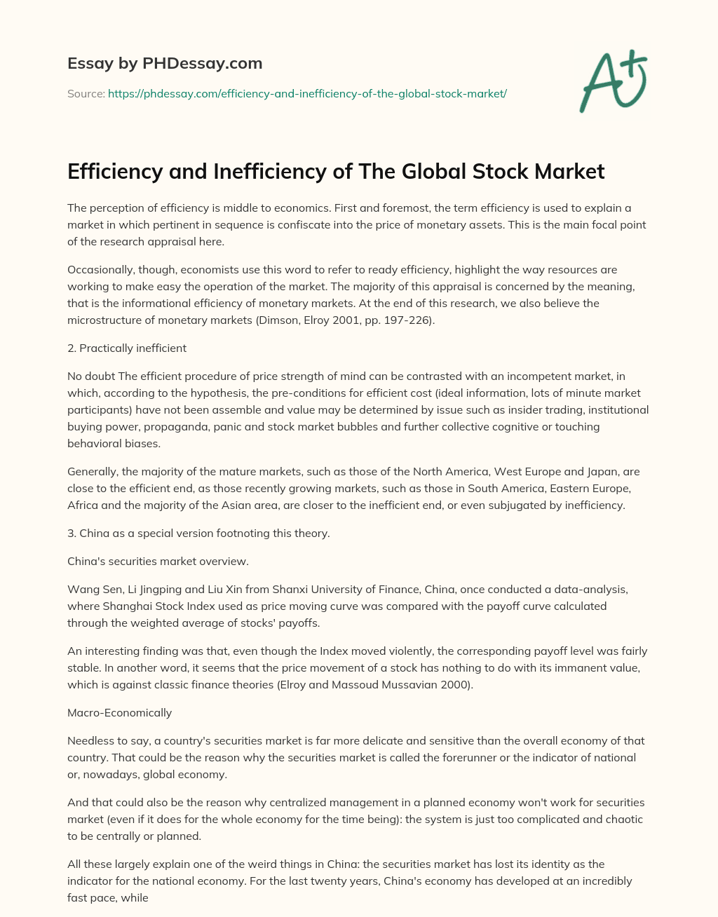 stock market essay questions
