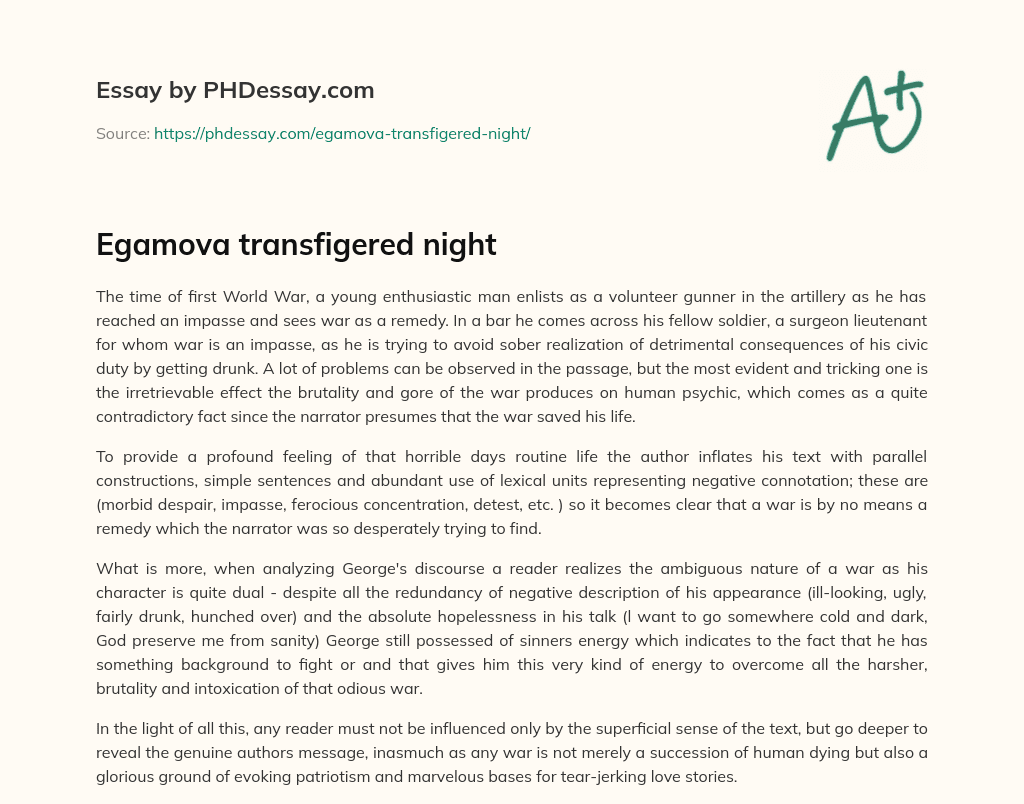 Egamova transfigered night essay