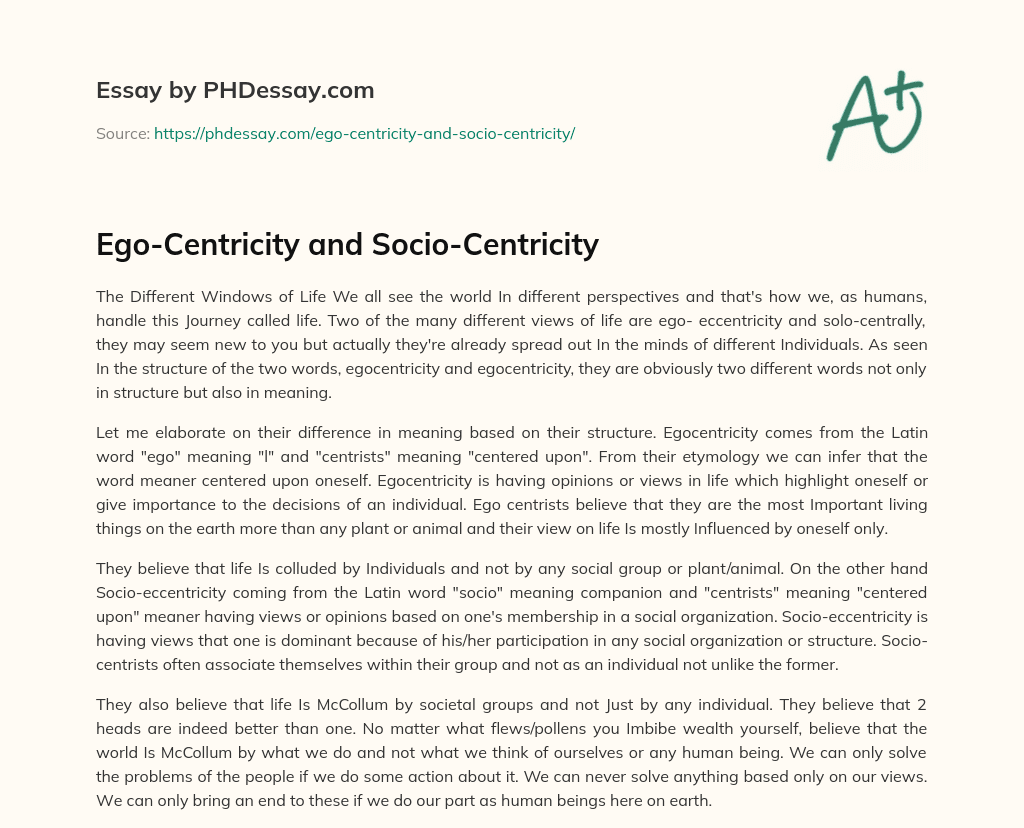 Ego-Centricity and Socio-Centricity essay