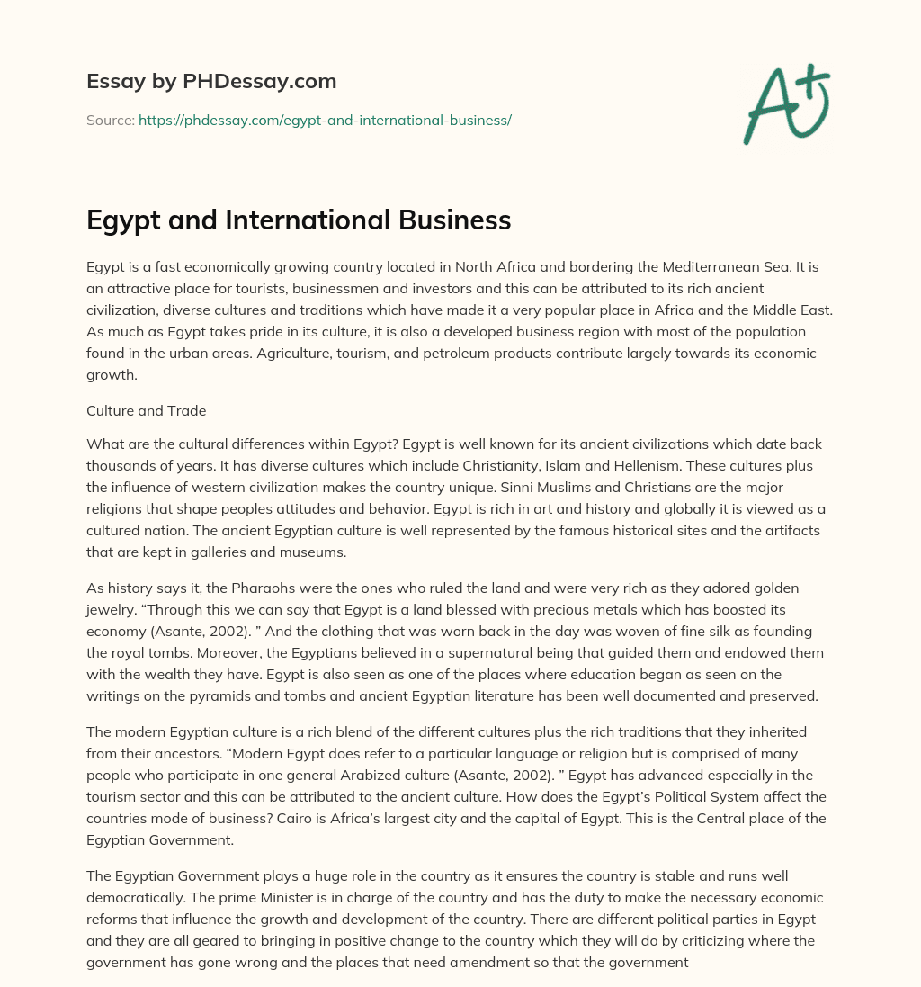 Egypt and International Business essay
