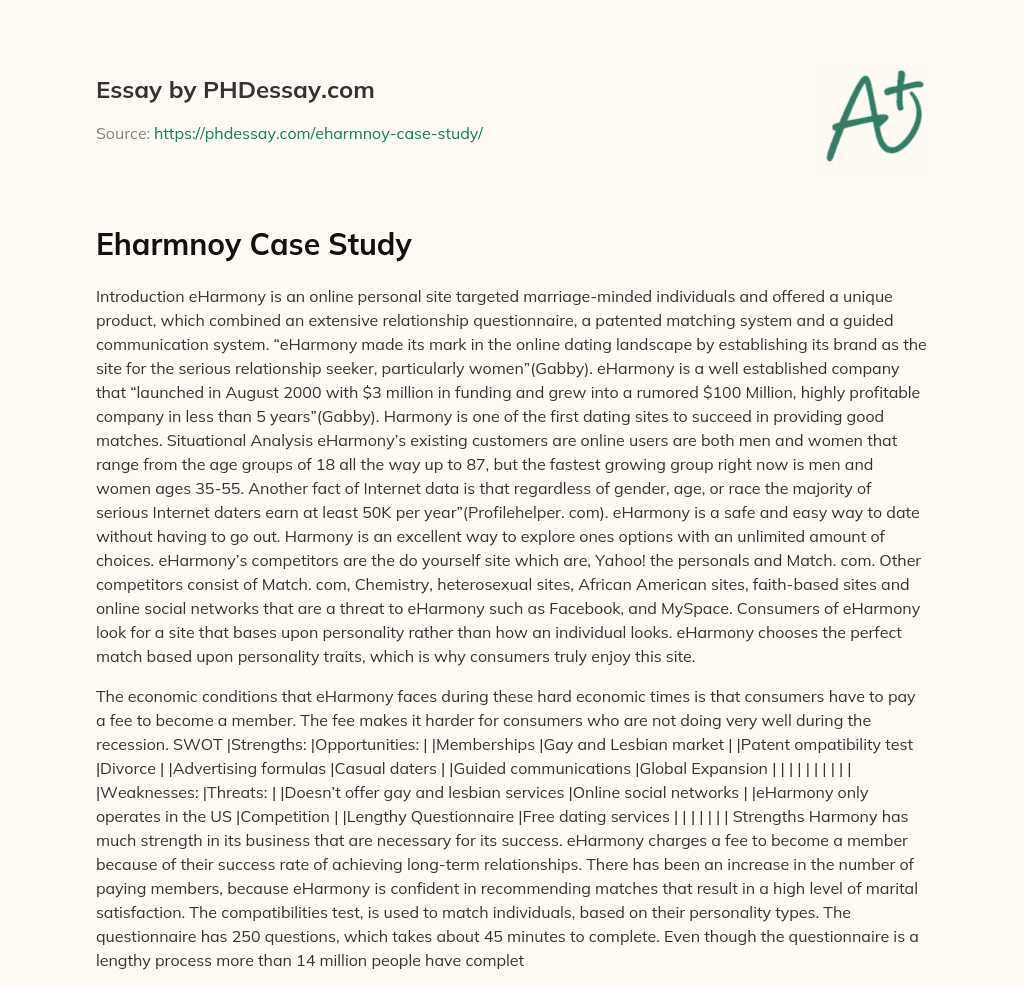 Eharmnoy Case Study essay