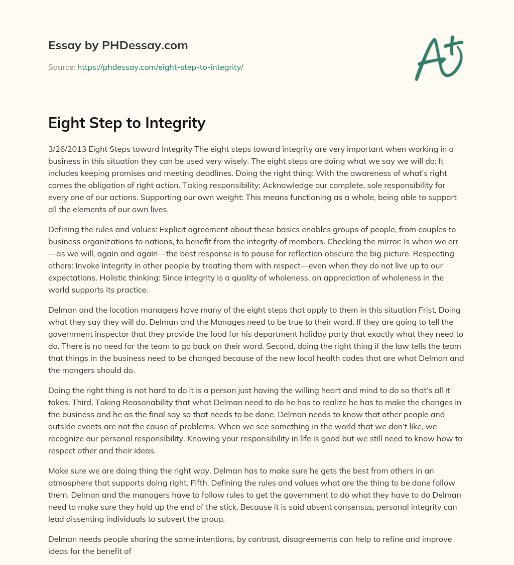 Eight Step to Integrity essay