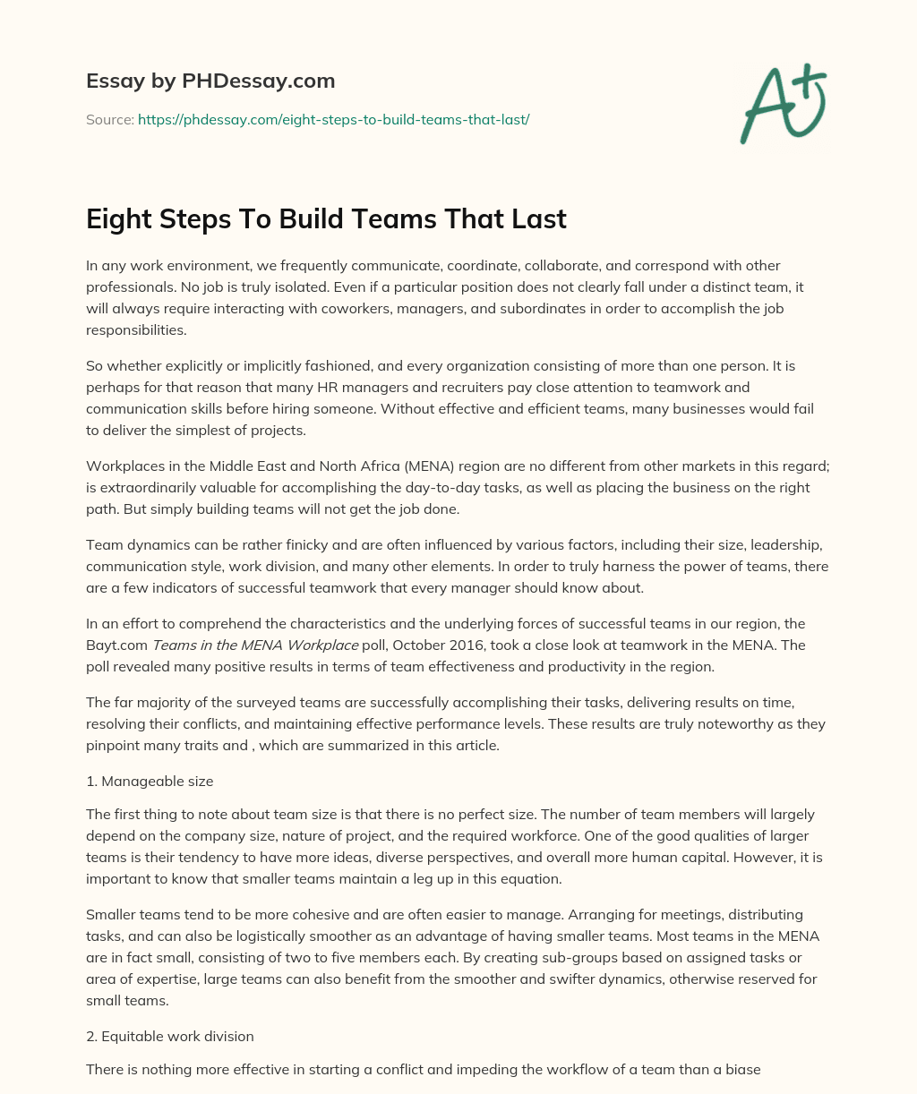 Eight Steps To Build Teams That Last essay