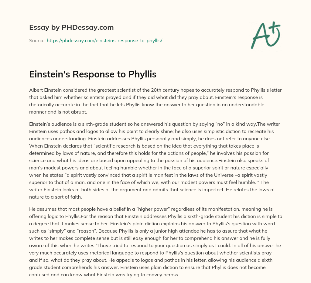 Einstein’s Response to Phyllis essay