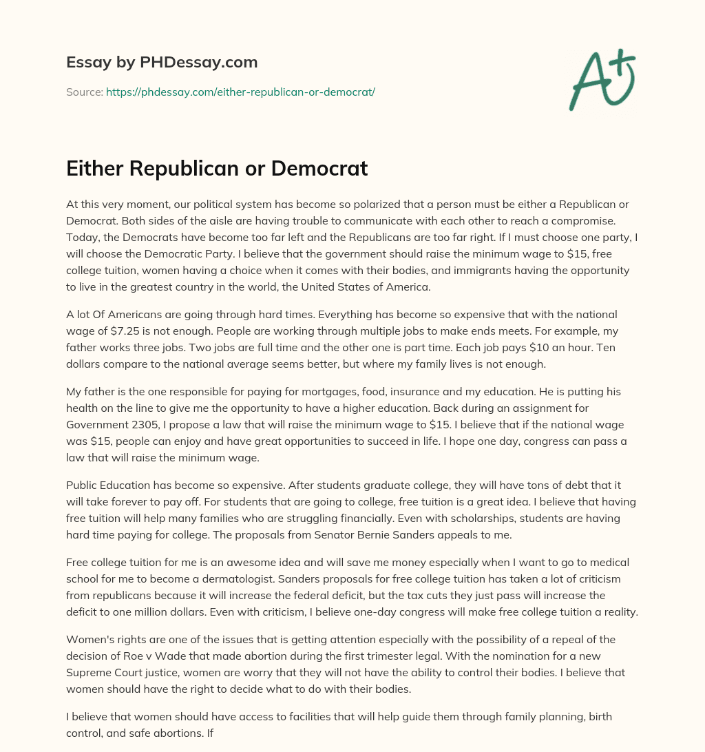 Either Republican or Democrat essay