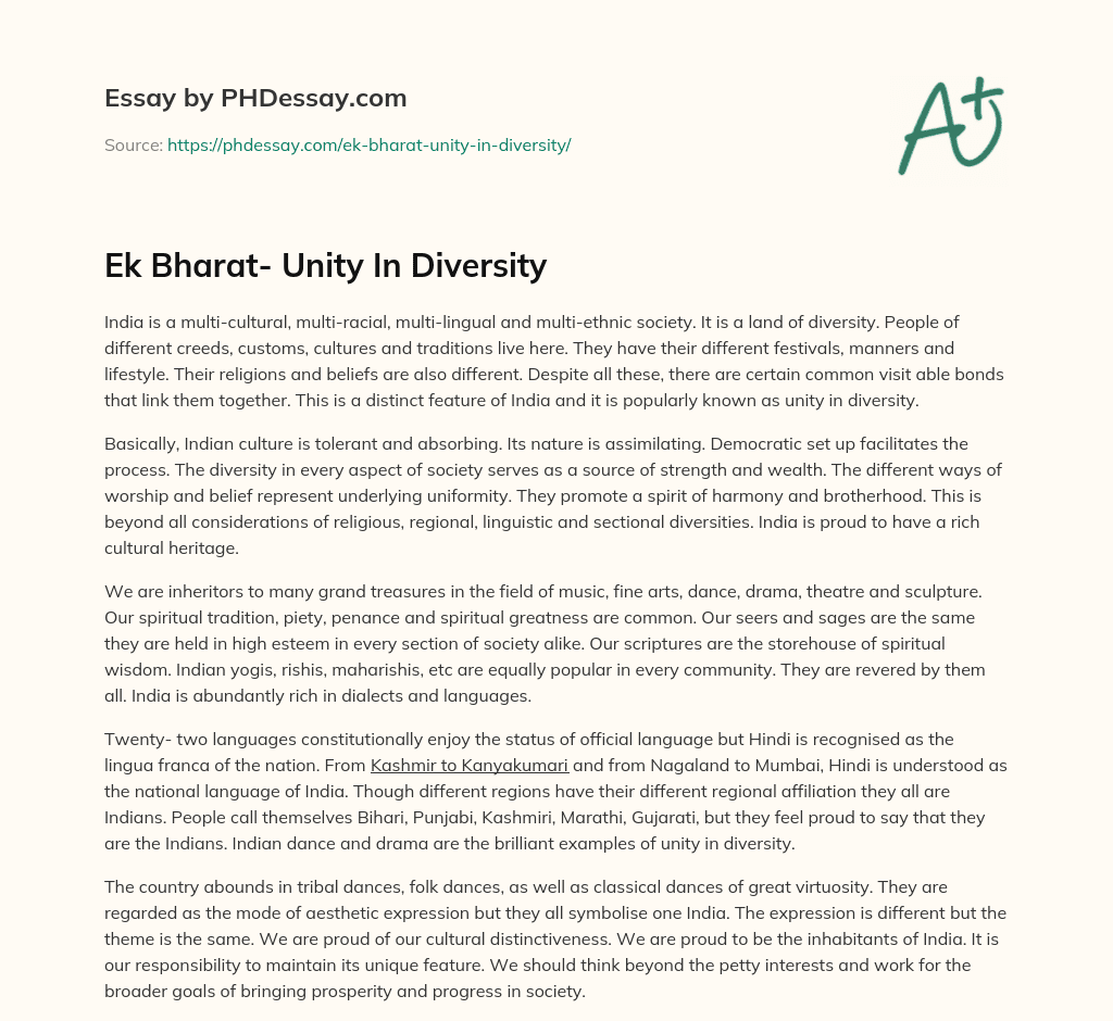 Ek Bharat- Unity In Diversity essay