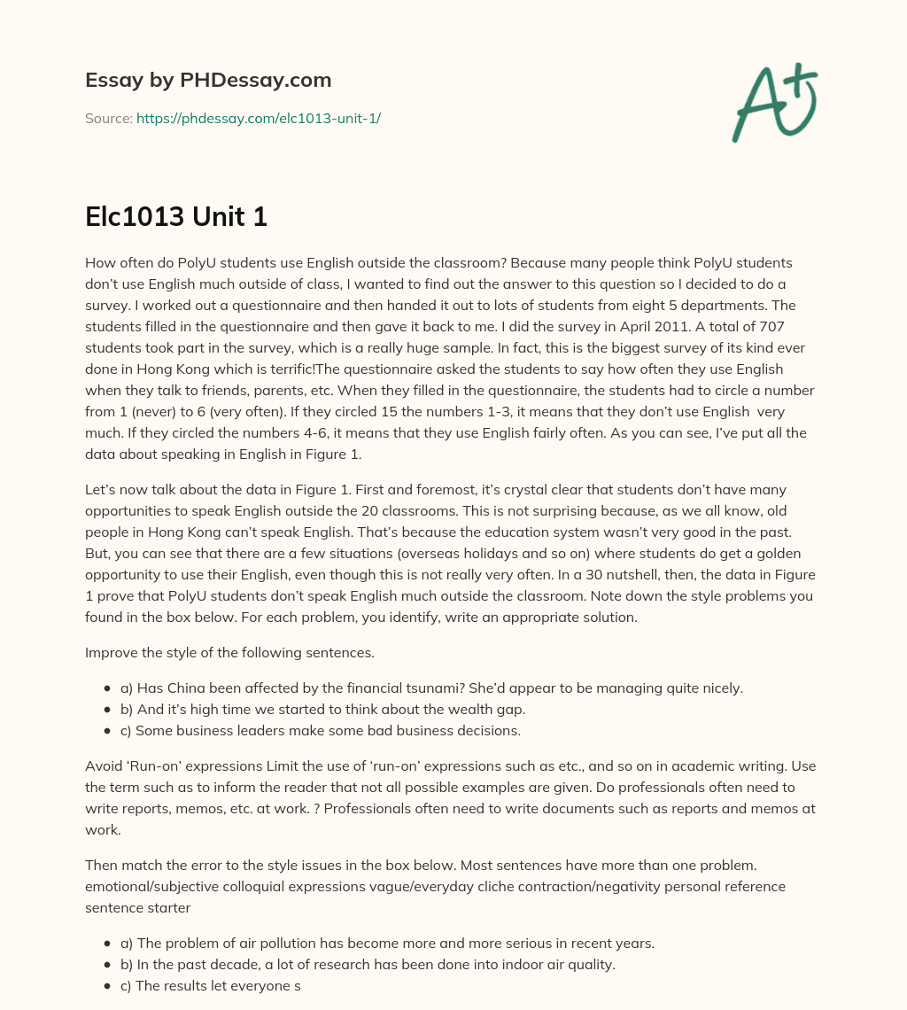Elc1013 Unit 1 essay