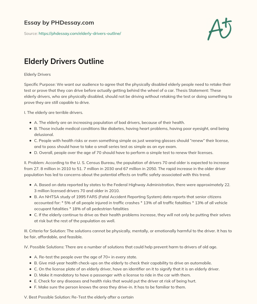Elderly Drivers Outline essay