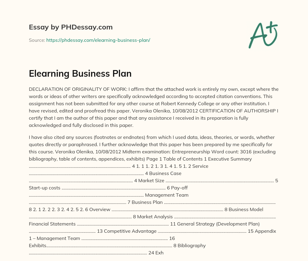 business plan sample e learning