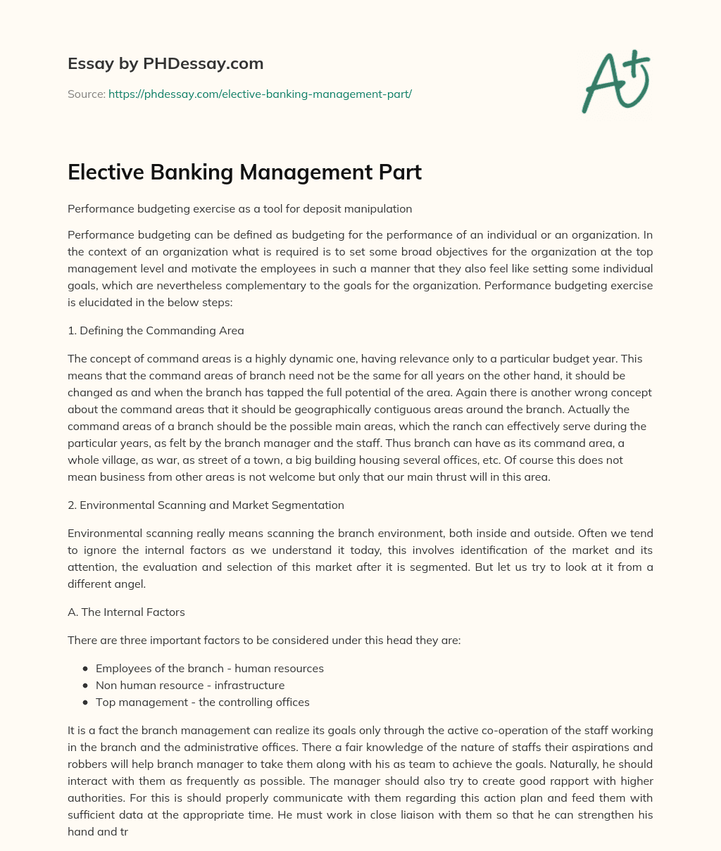 Elective Banking Management Part essay
